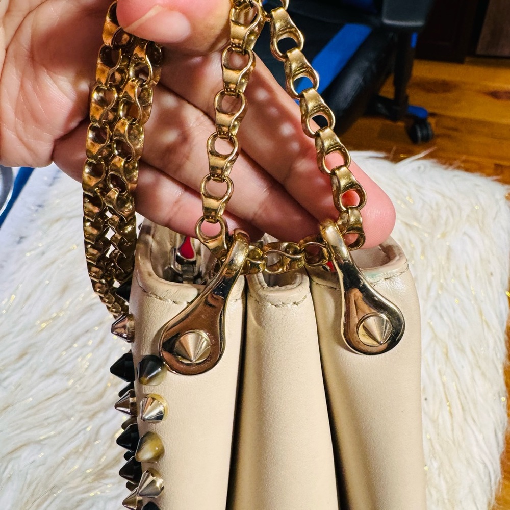 Christian Louboutin Cream and Gold 2ways Crossbody Bag with Studded Design - Picture 12 of 16
